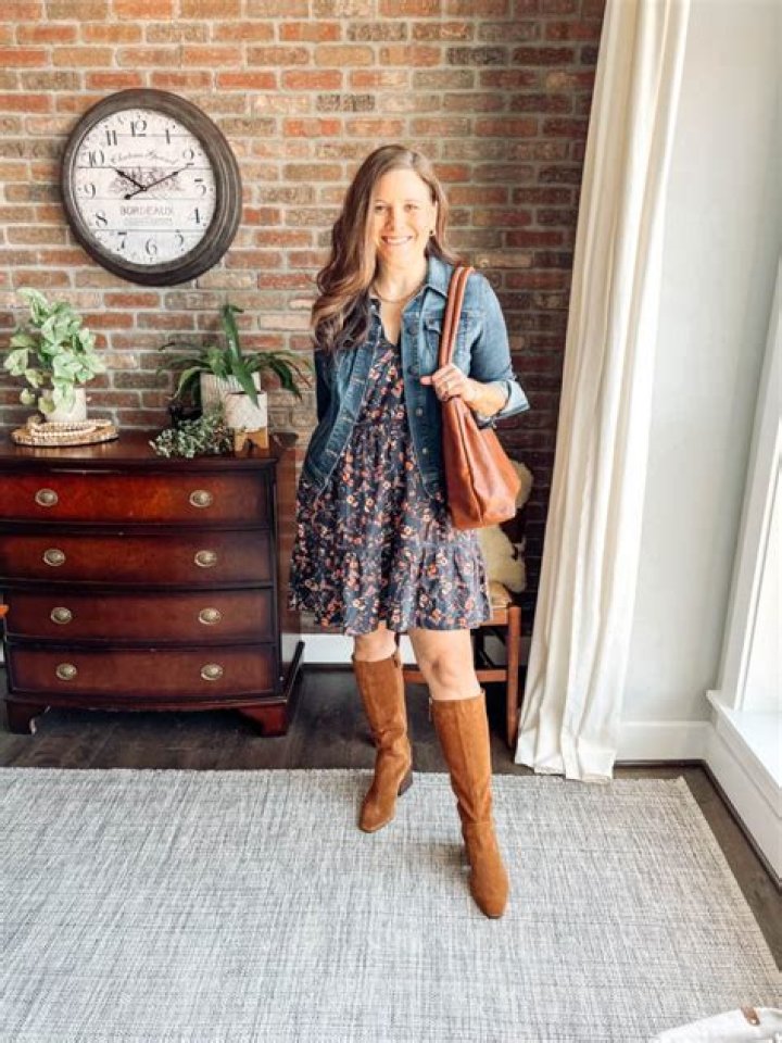 thrifted summer dress paired with denim jacket for layering